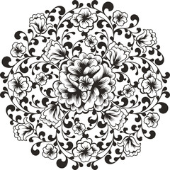 Floral vector circle ornaments with flowers, leaves and swirls in traditional Chinese style. Luxury exquisite romantic designs for wedding decorations, invitations, greeting cards, embroidery.	