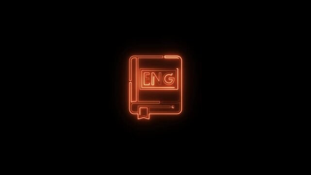 glowing neon eng icon animation black background. 4K Video motion graphic animation.