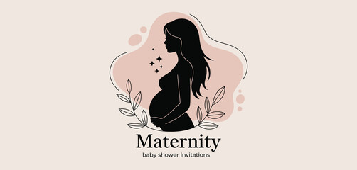 Elegant Silhouette of Pregnant Woman for Baby Shower Invitations
