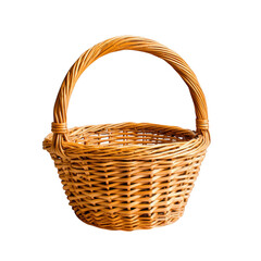 Obraz premium Empty wicker basket with handle isolated on transparent background