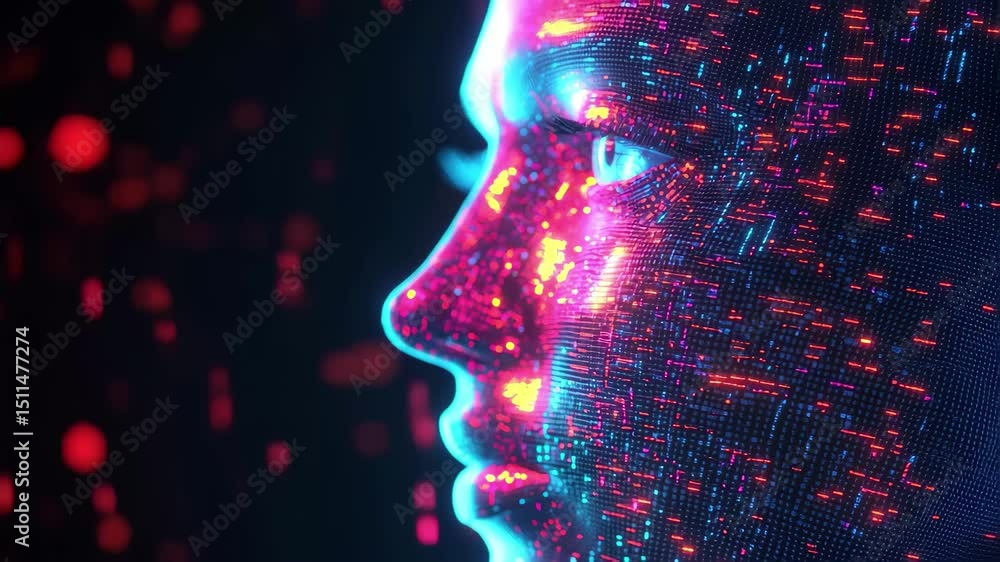Poster digital representation of artificial intelligence with vibrant neon waves and intricate patterns, ar