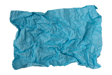 Blue crumpled paper isolated on transparent background