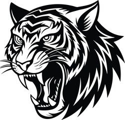 Black tribal tiger head vector illustration for wild animal tattoo design