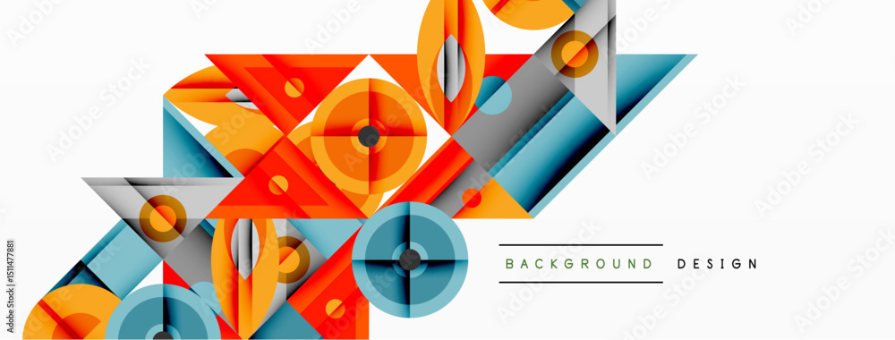 Poster abstract geometric shapes, vibrant colors, modern design elements. composition features triangles, c