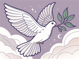 Graceful white dove in flight carrying an olive branch, symbolizing peace.