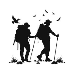 Two Hikers with Backpacking Gear on a Trail.