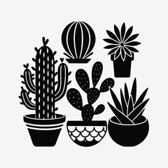 Stylish black and white cactus and succulent illustration.