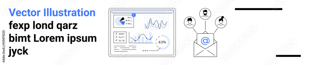 Poster email performance dashboard displays graphs, charts, and data with an envelope representing email ou