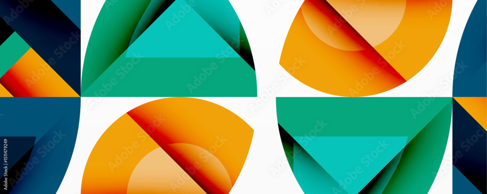 Aufkleber Abstract geometric pattern. Squares, triangles, circles overlap creating vibrant color blocks. Modern design, clean lines, simple shapes.