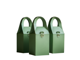 Three green boxes with handles