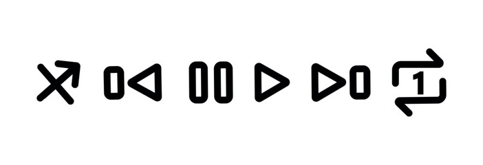 music player interface icon. media navigation button. shuffle, previous, play, pause, next, repeat button icon for video player,music player,online broadcasting, app, website, ui png and vector