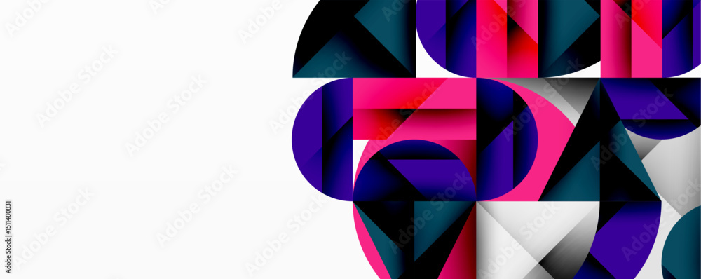 Aufkleber Abstract geometric composition. Vivid colors, sharp angles, modern design. White space dominates image, creating balance.