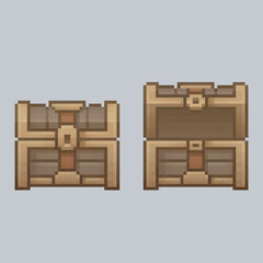open and close golden chest in pixel art style