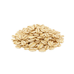 Small pile of old-fashioned rolled oats on a transparent background with clear contours and no shadows, slightly high angle, concept for healthy food advertising.