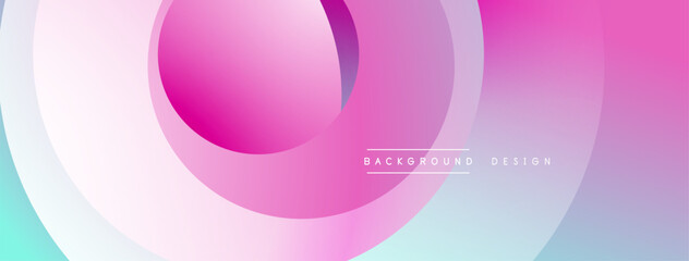Abstract pink, blue gradients form layered circles. Modern design evokes fluidity, energy, visual harmony. Background suggests innovation, technology.