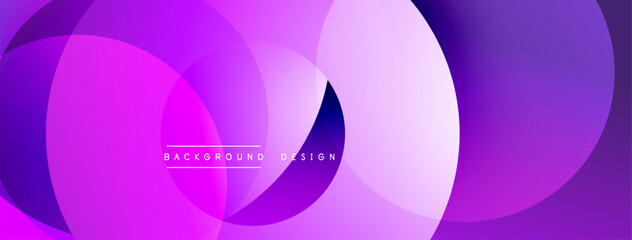 Abstract purple circles overlap, creating dynamic visual effect. Modern design suitable for backgrounds, presentations. Gradient shades enhance depth.