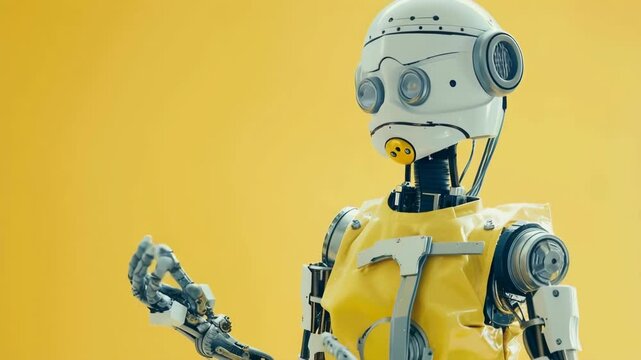 A highly advanced robot conversing with another subject, interview, high technology innovation, modern artificial intelligence