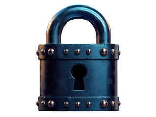A blue lock with a keyhole and a silver key