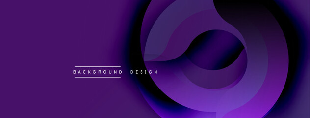 Abstract purple layers create dynamic flow. Modern design elements suggest movement, depth, sophistication. Minimal text adds subtle branding.