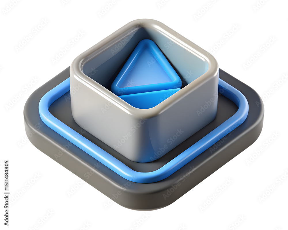 Poster a modern and abstract 3d plastic-style icon featuring layers of geometric shapes and a transparent b