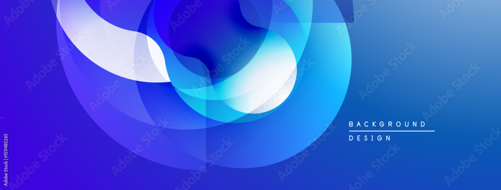Poster abstract blue design features overlapping translucent shapes. gradient colors create dynamic visual 