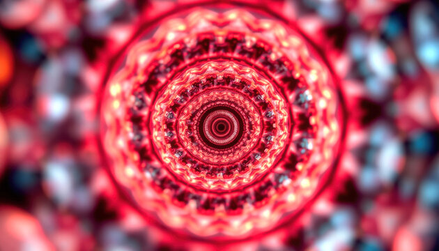 Abstract Red Mandala Tunnel - Hypnotic Visual Journey