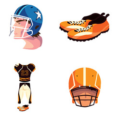 Vector Illustration of American Football Elements: Player Head with Helmet, Cleats, Uniform, and Helmet