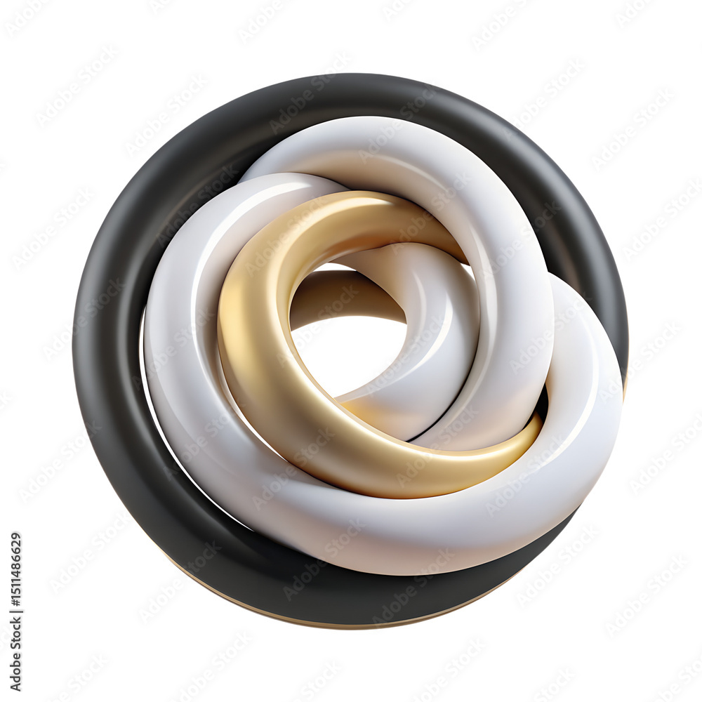 Poster abstract 3d rendering of interlocking colorful rings forming a modern 3d plastic-style icon on trans