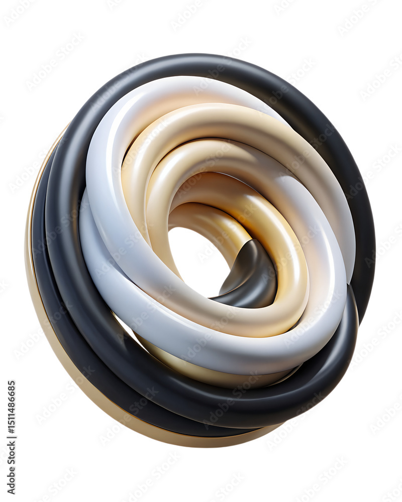 Poster abstract 3d representation of intertwined looping shapes with gradient colors on a transparent backg