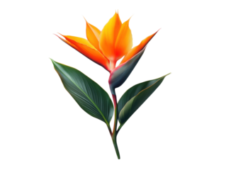 A single orange flower with green leaves