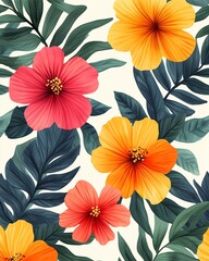 Seamless floral pattern with blooming flowers and decorative leaves for spring and summer design