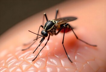 Mosquito Biting Human Skin Close-Up
