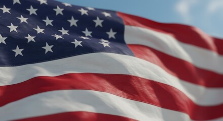 Obraz premium American Flag Majestic Waves of Red, White, and Blue Under a Clear Sky - Patriotism, Freedom, and National Pride