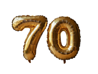 A gold balloon with the number 70 on it