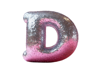 A pink and silver letter D is floating in the air