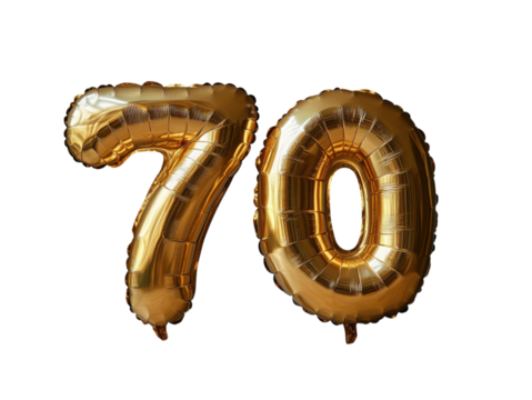A gold balloon with the number 70 on it