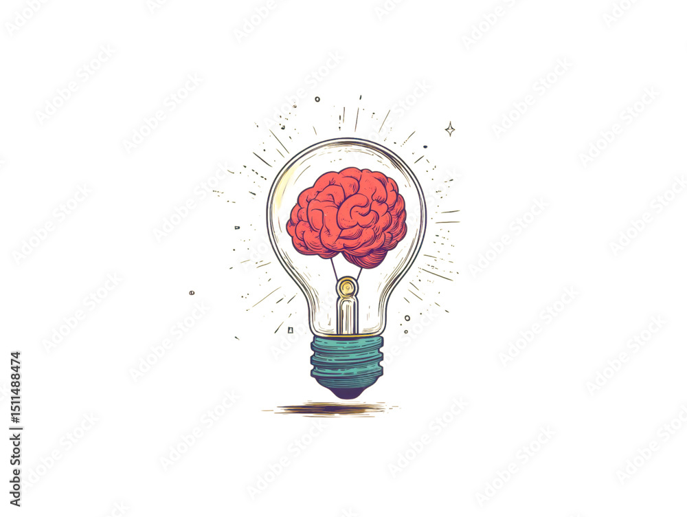 Poster a light bulb with a brain inside of it