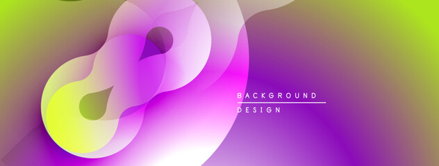 Abstract fluid shapes, vibrant colors blend. Gradient background creates modern design element. Smooth curves suggest movement, energy.