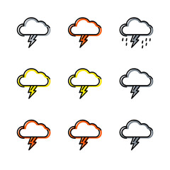 Lightning Bolt and Rainstorm Cloud Vector Icons – Lineal Weather Illustration Pack
