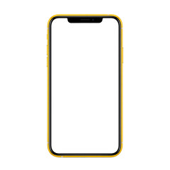 Yellow smartphone mockup isolated on transparent background