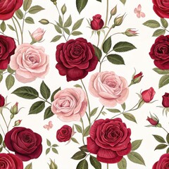 Roses in bloom floral pattern digital art light background close-up nature's beauty
