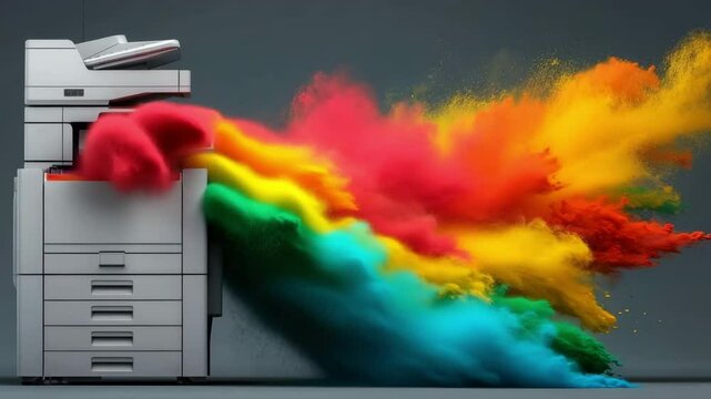Bright office printer and photocopier with splashes of color for superior banner printing services