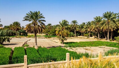 Fototapeta premium Traditional Oasis Landscape with Palm Trees in Al Ain Region