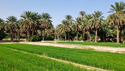 Obraz premium Lush Oasis in Al Ain with Traditional Irrigation Systems and Palm Trees