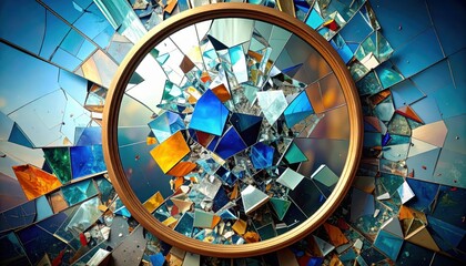 Obraz premium Surreal Reflection of Chaos in a Broken Mirror Fragmentation Art