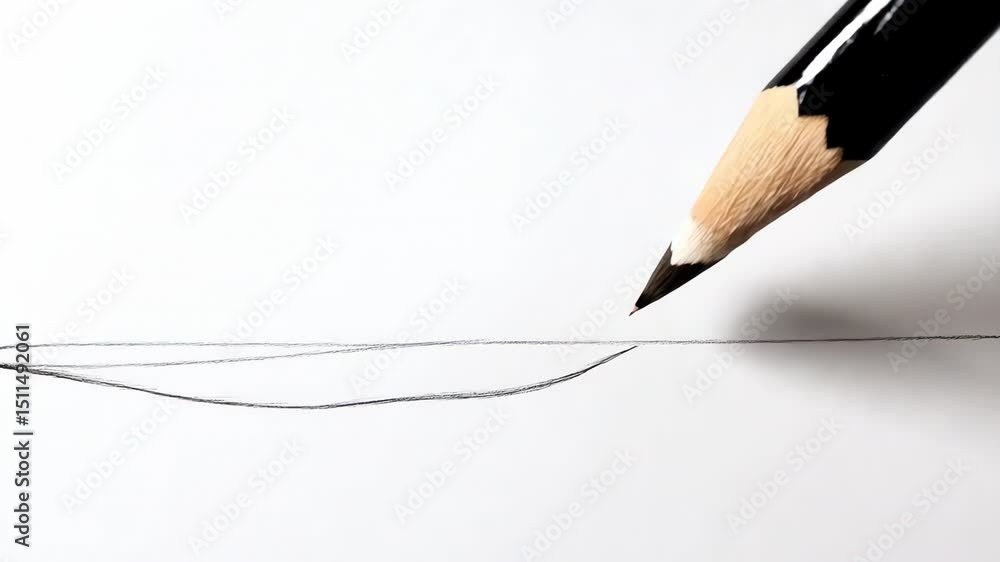 Poster pencil sketch creation: the sharp point of a pencil delicately draws a fluid line on the smooth surf