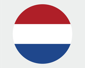 Circular representation of the Netherlands national flag featuring bold horizontal stripes of red, white, and blue, symbolizing Dutch pride, heritage, and identity in a clean modern design