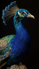 Obraz premium Paon bleu sur fond noir