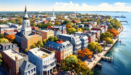 Fototapeta premium Aerial View of Charleston with Southern Charm and Historic Landscape