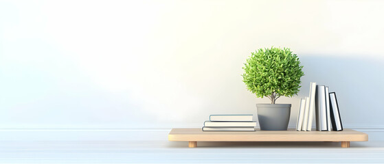 Simple Modern Interior Decor With Books And Plant